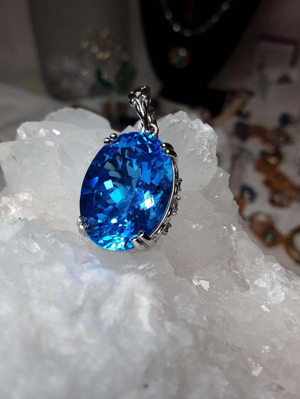 RARE, 925 Ostro Blue Topaz Enhancer Pendant,